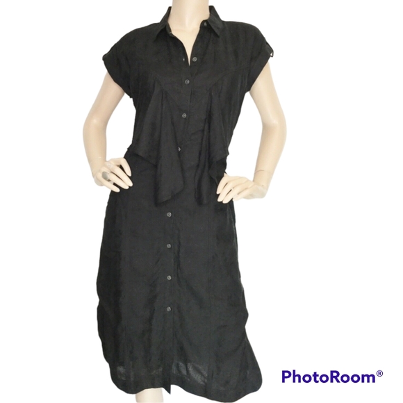 Anthropologie Dresses & Skirts - Anthropologie Black Linen Button Front Short Sleeve Shirt Dress